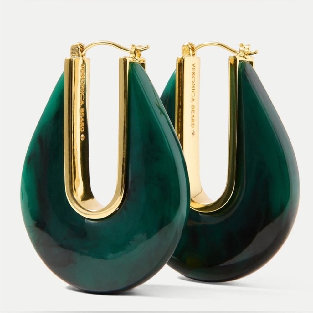 Veronica Beard Emerald Resin Teardrop Earrings with Gold-Tone Hardware